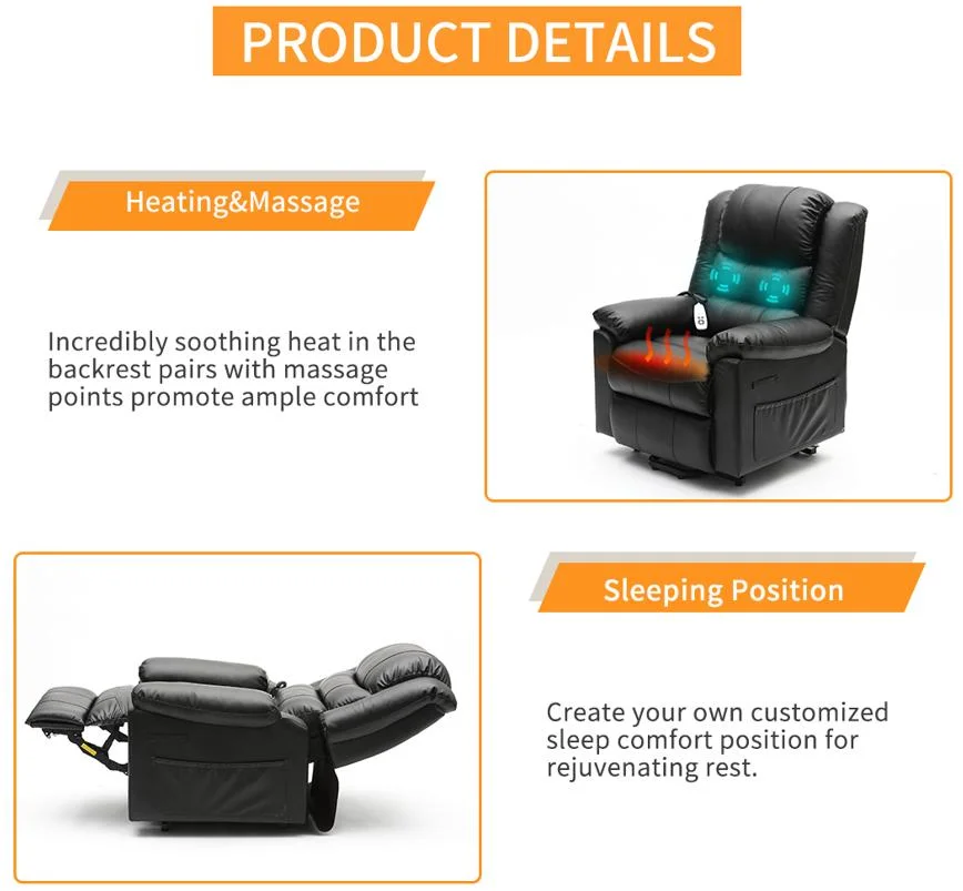 Manufacture Customized Multi-Colors Leather Recliner Sofa Chair with Massage Function Lift Chair Home Furniture